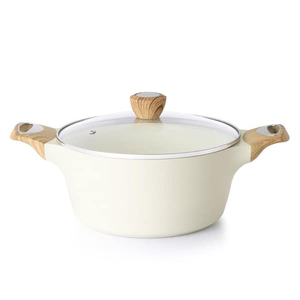 Classic Series 4.5 qt. Aluminum Nonstick Stock Pot with Glass Lid, Induction Compatible, Healthy Pasta Pot, in White