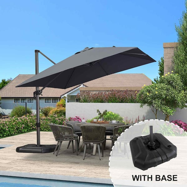 10 ft. Square Aluminum Outdoor Patio Cantilever Umbrella Offset 360° Rotation Umbrella with Base, Gray