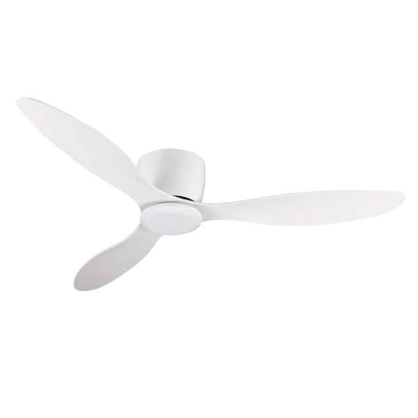 52 in. Indoor/Outdoor Flush Mount Low Profile White Ceiling Fan with Reversible DC Motor