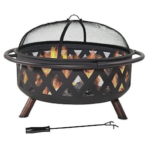 Outdoor Fire Pit Wood-Burning Fire Pit Spark Screen for Bonfires Includes Poker