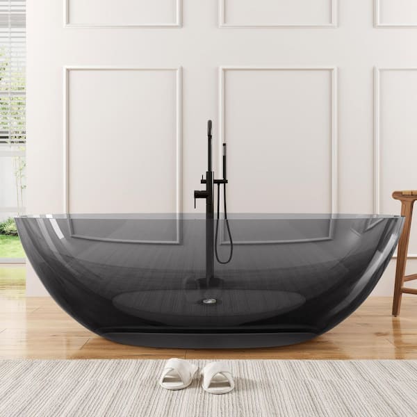 Eaton 71 in. x 35.4 in. Stone Resin Solid Surface Flatbottom Freestanding Soaking Bathtub in Transparent Gray