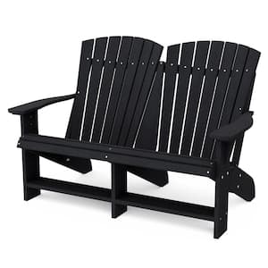 Heritage Black HDPE Plastic Outdoor Double Adirondack