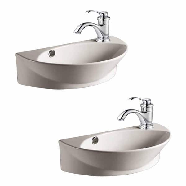 RENOVATORS SUPPLY MANUFACTURING Wall Mount Porcelain Sink Single Hole with Faucet NOT INCLUDED (Set of 2)