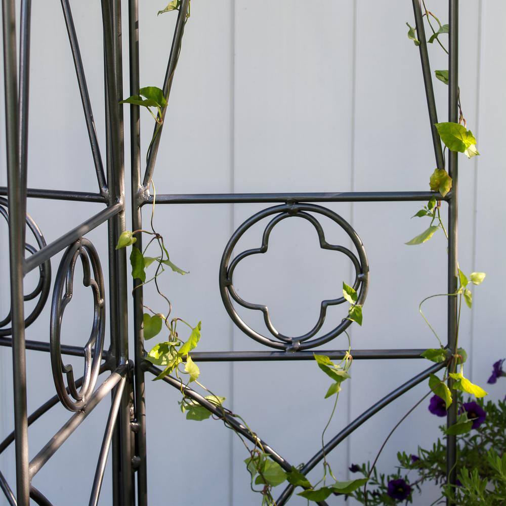 Graphite Wrought Iron Gothic Trellis with Cathedral Arches