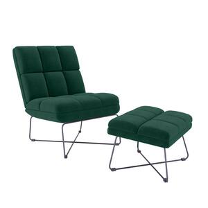 Wallis Emerald Green Velvet Modern Armless Chair and Ottoman Set