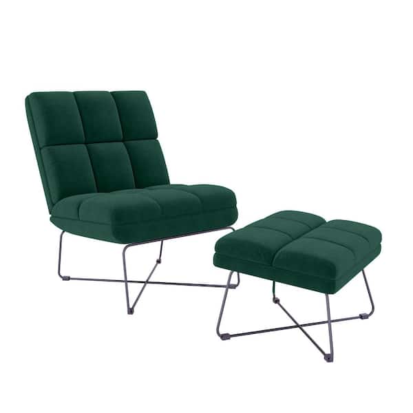 Handy Living Wallis Emerald Green Velvet Modern Armless Chair and Ottoman Set