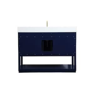 48 in. W Single Bath Vanity in Blue with Engineered Stone Vanity Top in Calacatta with White Basin with Backsplash