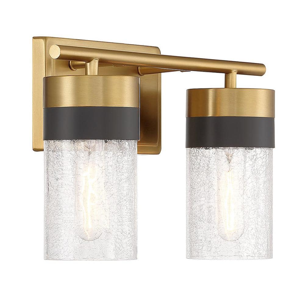 Warm Brass and Crackled Glass 2-Light Vanity Fixture