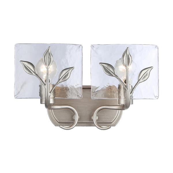 Calla 7 in. 2-Light Silver Vanity Light with Hammered Water Glass