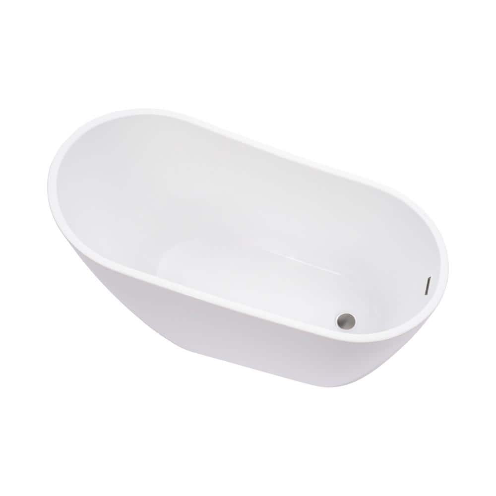 55" White Acrylic Freestanding Soaking Bathtub