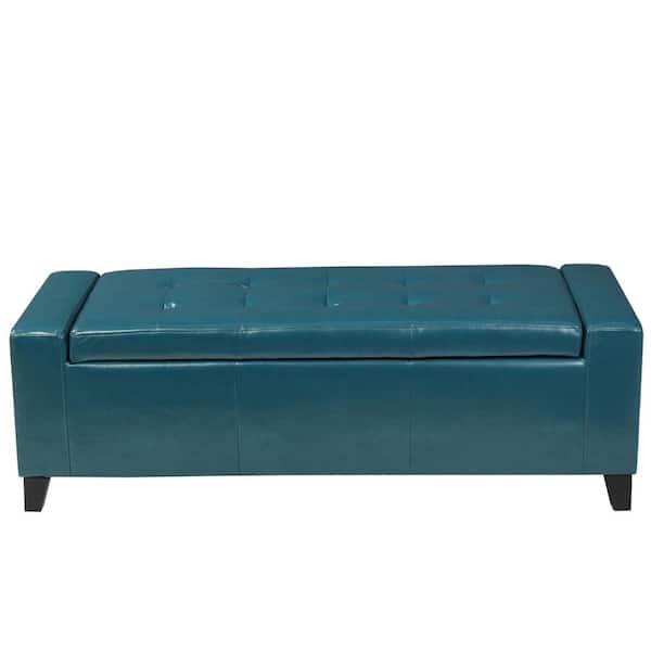 Noble House Guernsey Teal PU Leather Storage Bench