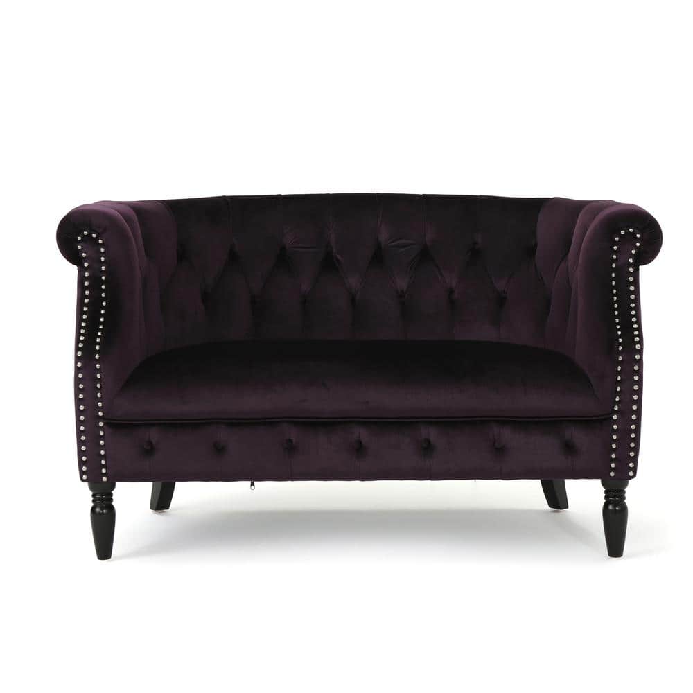 Blackberry Velvet Chesterfield Loveseat with Nailhead Accents