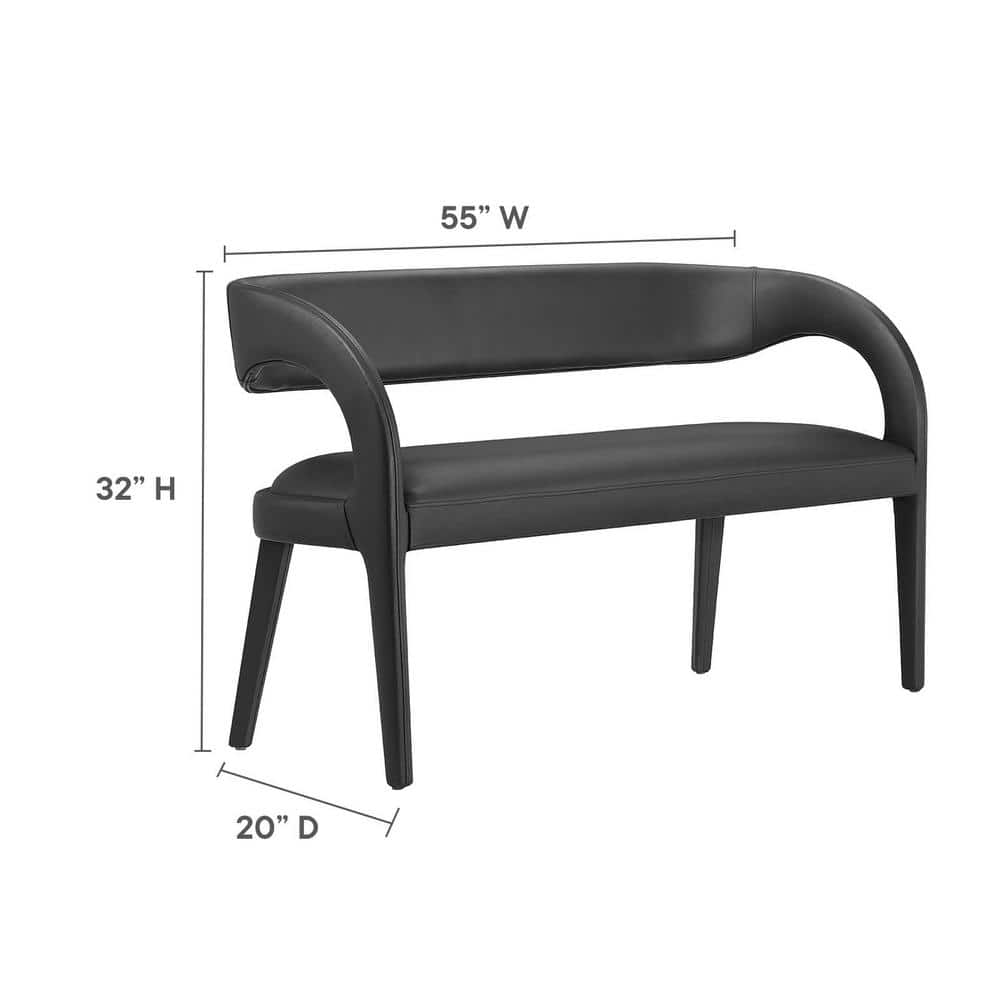 Pinnacle Black Vegan Leather Curved Back Accent Bench