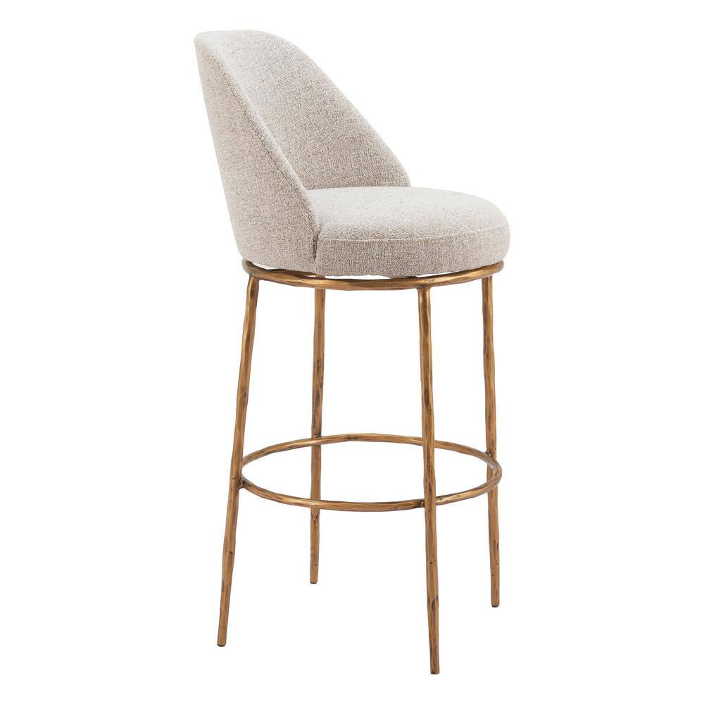 Beige and Gold Swivel Bar Stool with Metal Frame
