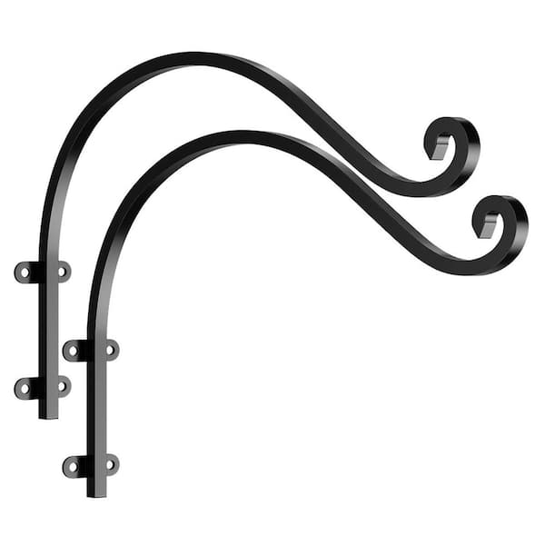 16 in. Heavy Duty Plant Hanger Brackets Black Metal Wall Hooks Indoor Outdoor 80 lbs. Capacity 2-Pack