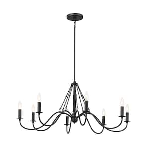 Freesia 38 in. 8-Light Textured Black Vintage Candle Circle Chandelier for Dining Room