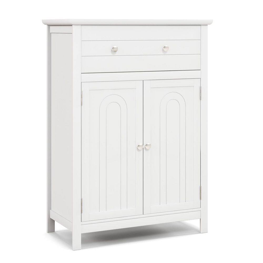 24 in. W x 12 in. D x 32 in. H White MDF Freestanding Linen Cabinet with 2-Doors, Drawer, and Adjustable Shelf price history on PriceWatchPro
