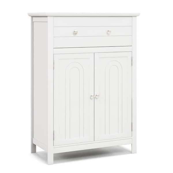 24 in. W x 12 in. D x 32 in. H White MDF Freestanding Linen Cabinet with 2-Doors, Drawer, and Adjustable Shelf