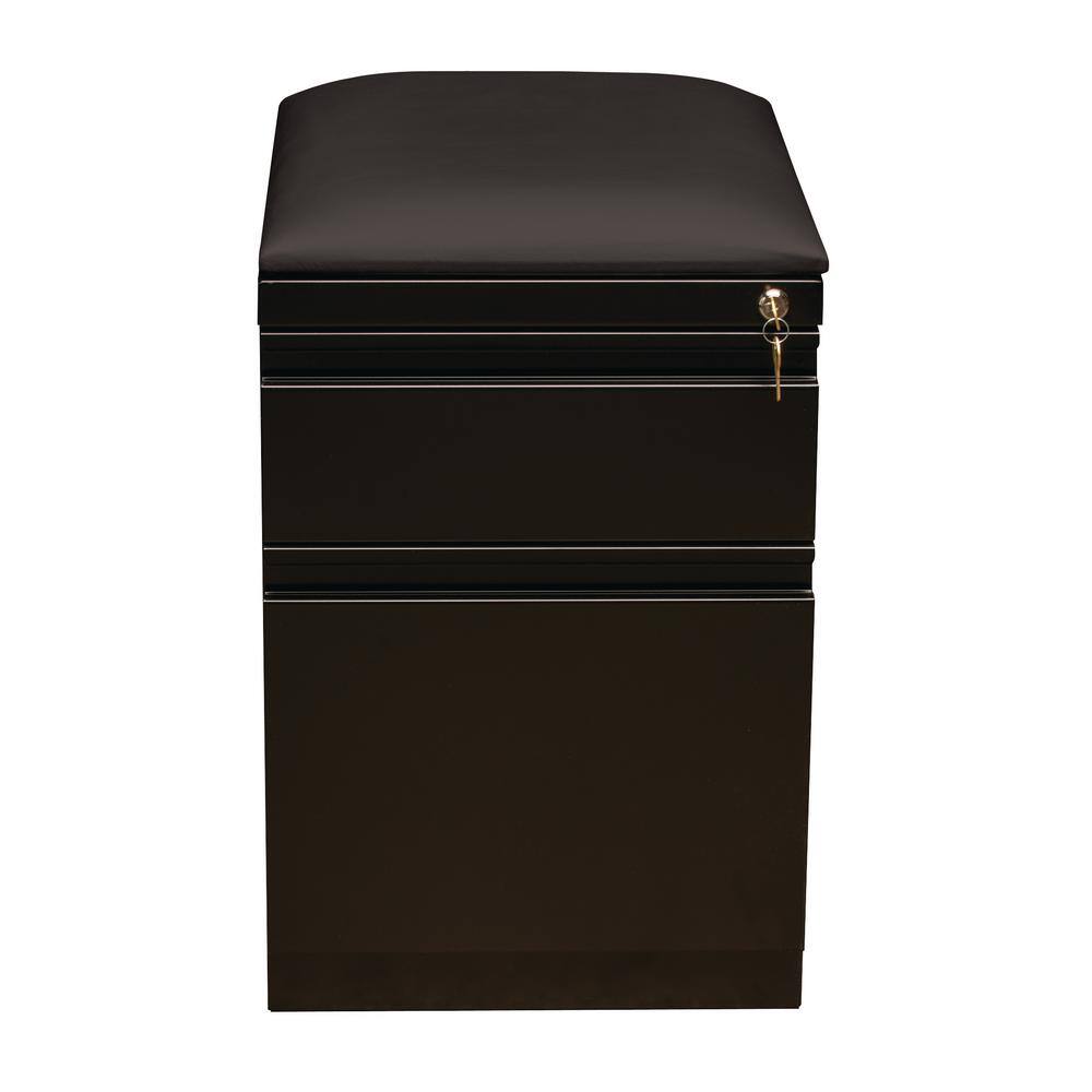 Black Steel Mobile Pedestal File Cabinet with Cushion Seat