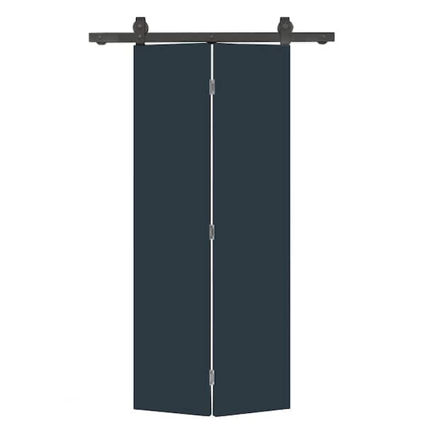 CALHOME 24 in. x 80 in. Charcoal Gray Smooth Flush Hardboard Hollow Core Composite Bi-Fold Barn Door with Sliding Hardware Kit
