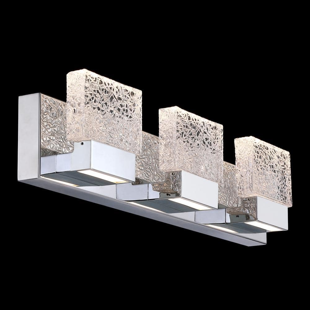 Polished Stainless Steel 24" LED Vanity Light with Clear Ice Glass