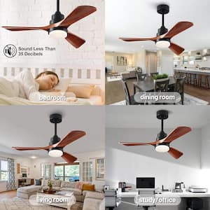 52 in. LED Smart Indoor Black and Wood Modern Industry Low Profile Semi Flush Mount Ceiling Fan Light with Remote