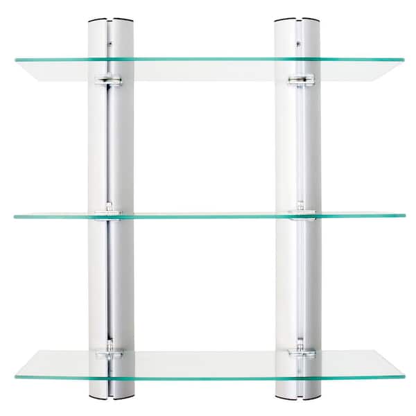 DANYA B Mindy 20 in. Floating 3-Tier Adjustable Frosted Glass Decorative Wall Shelf
