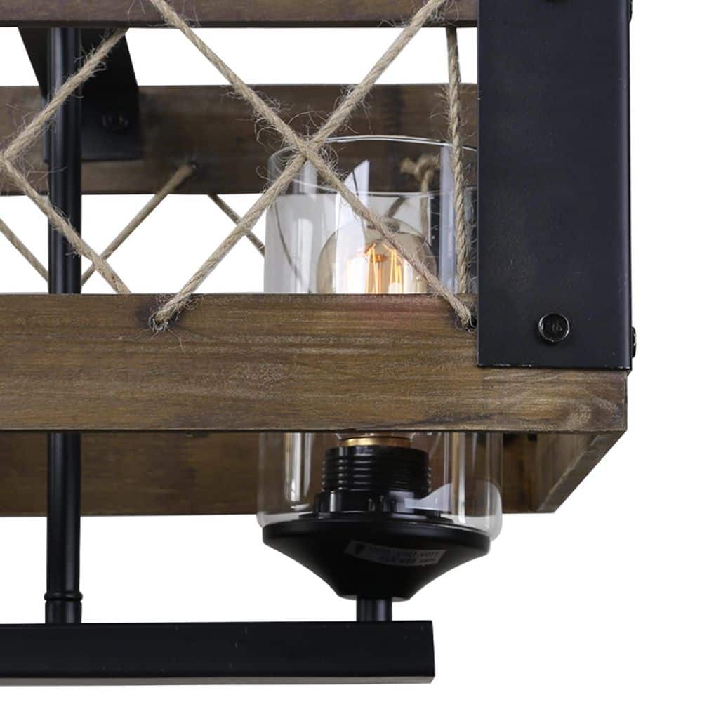 Laius 5-Light Black and Wood Farmhouse Chandelier