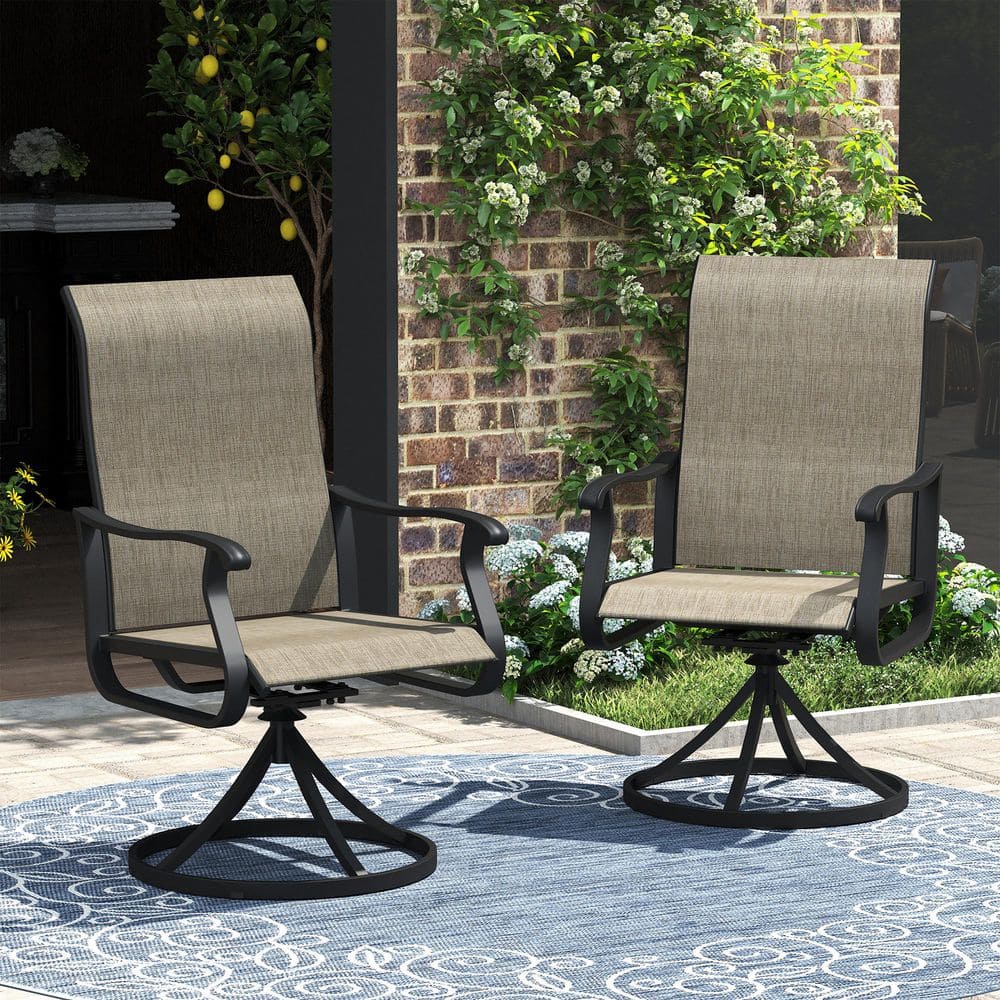 2-Piece Outdoor Textilene Dining Chair Metal Patio Swivel Dining Chair Chair Set for Backyard, Garden and Poolside Brown price history on PriceWatchPro