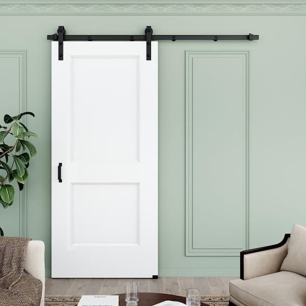 36 in. x 80 in. H Shape 2 Panel White Primed MDF Rolling Closet Sliding Barn Door with Hardware Kit and Handle Included