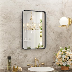 Modern 30 in. W x 22 in. H Rectangle Black Framed Bathroom Vanity Mirror Wall Mirror with Rounded Corners