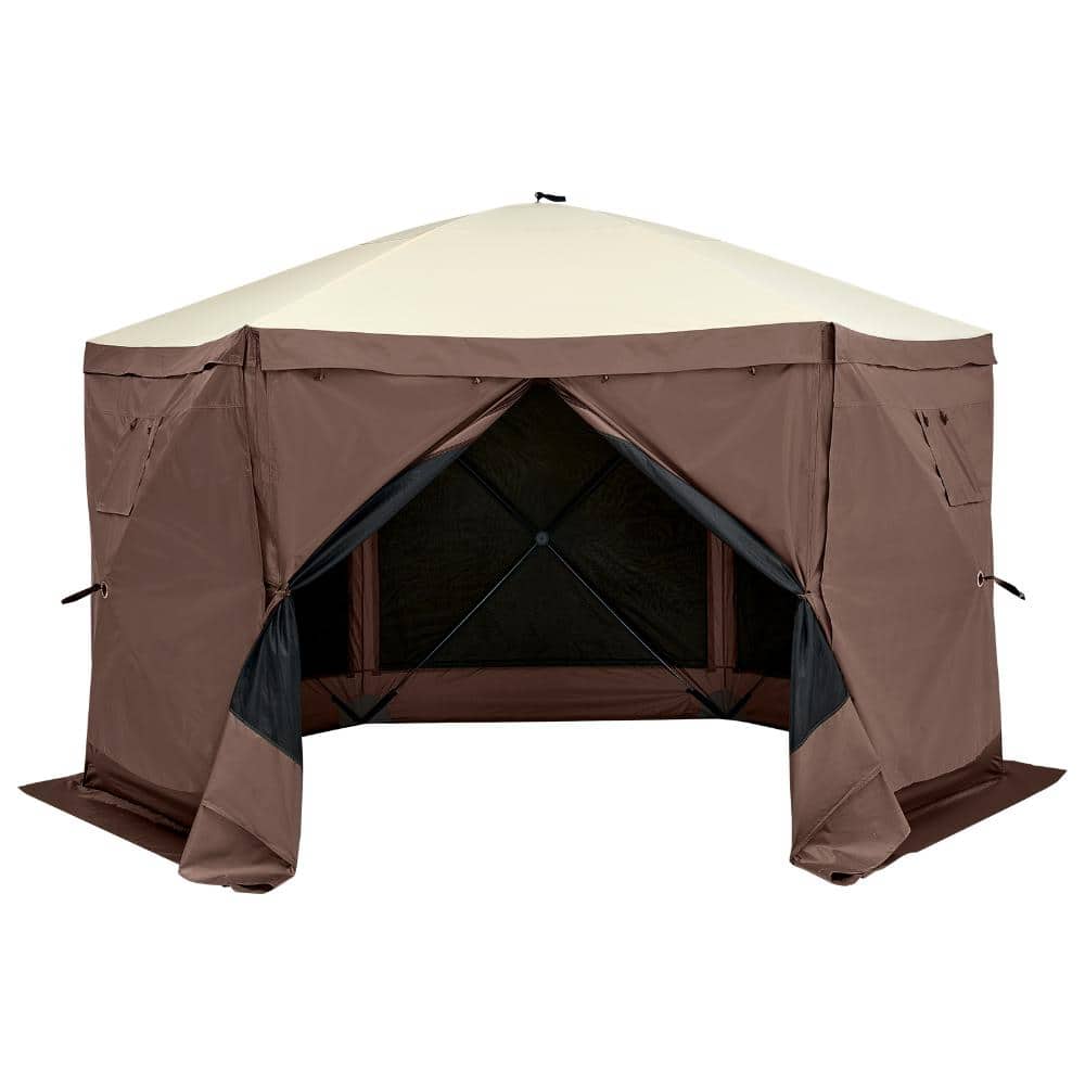 12.5 x 12.5 FT Brown Pop-Up Screen Tent 6 Sided Canopy Sun Shelter with 6 Removable Privacy Wind Cloths price history on PriceWatchPro