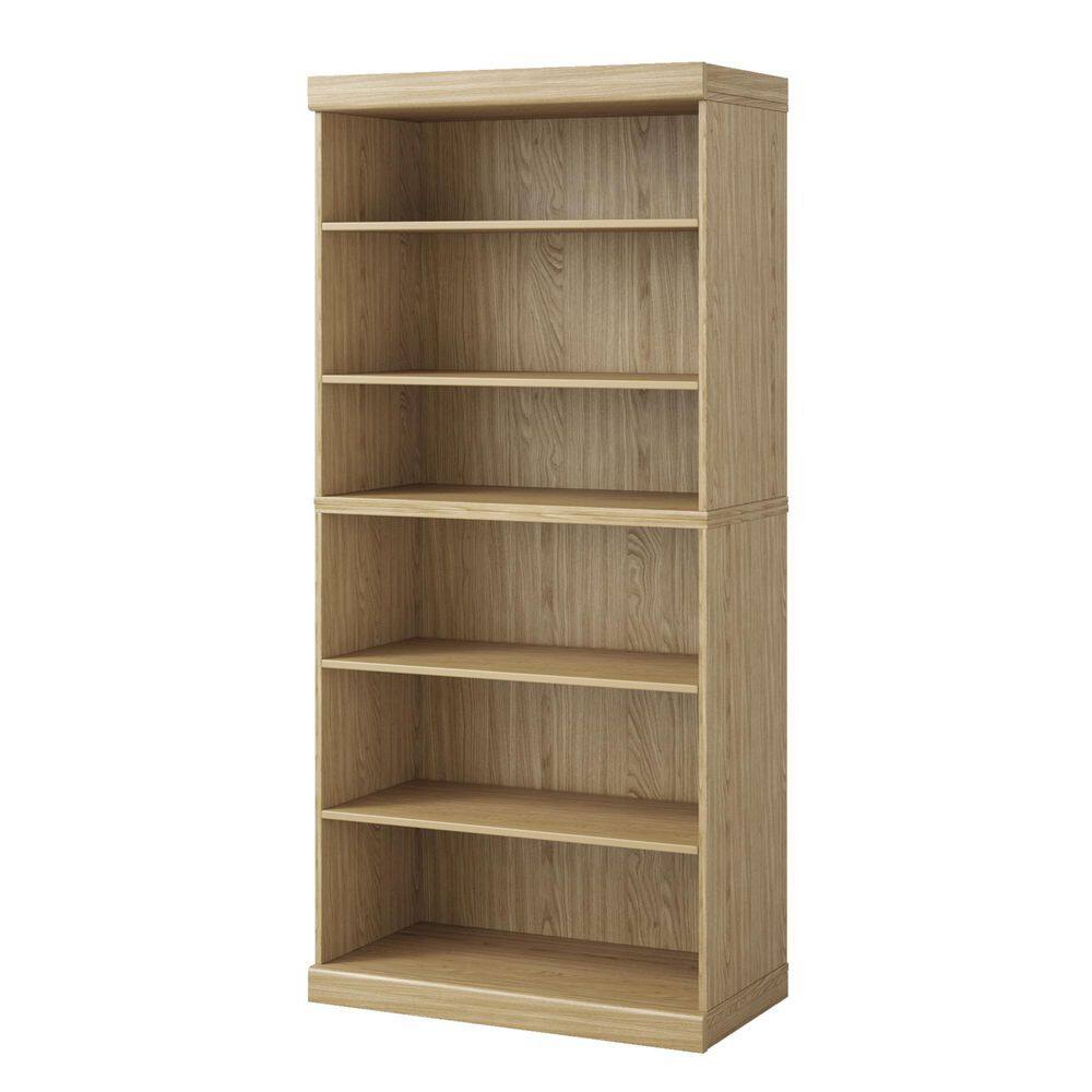 67 in. Tall Natural Wood 4-Shelf Standard Bookcase with Adjustable Shelves, Storage