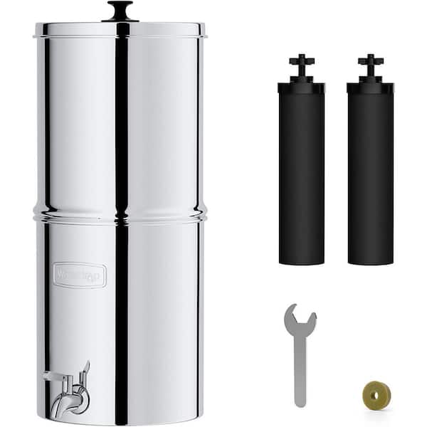 Waterdrop 2.25 Gal. Gravity-Fed Stainless Steel Countertop Water Filter System with 2 Filters and Metal Spigot