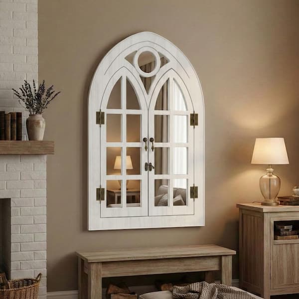 Hochwertiges 20 in. W x 30 in. H White Classic Arched Wood Framed