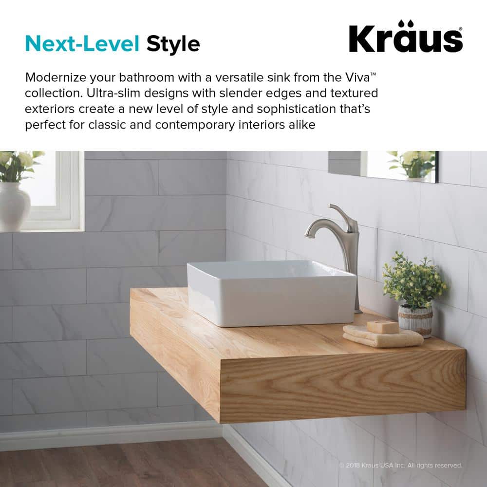 Viva White Square Ceramic Vessel Bathroom Sink