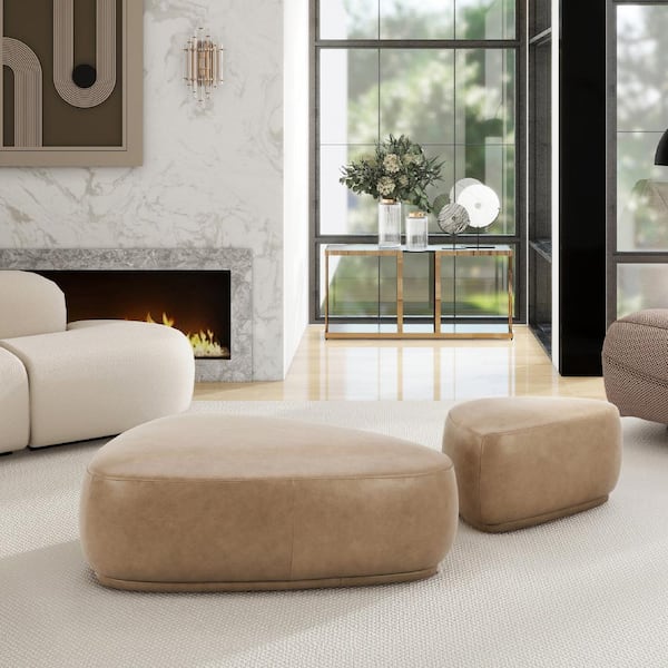 Fabric Upholstered Oversized Ottoman with Tapered Legs Off White