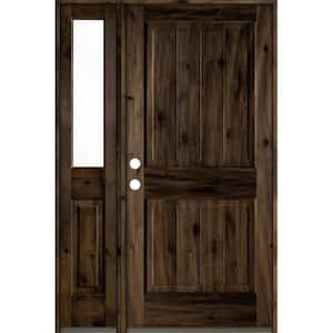 46 in. x 80 in. Rustic Knotty Alder 2 Panel Sidelite Right-Hand/Inswing Clear Glass Black Stain Wood Prehung Front Door