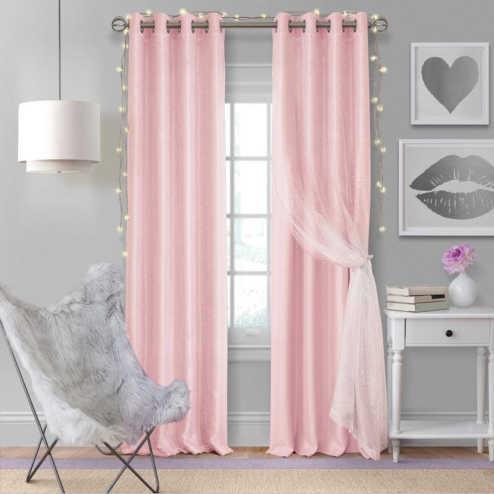 Soft Pink Faux Silk Blackout Grommet Curtain Panel for Kids