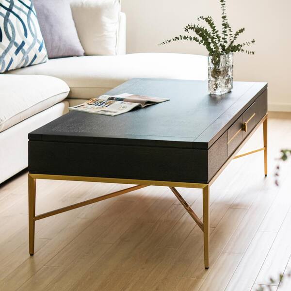 Jennifer Taylor Kingsly 51 in. Contemporary Glam Storage Coffee Table Espresso Black Birchwood Veneer HKFZ87681 The Home Depot