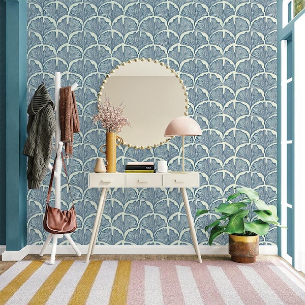 Novogratz Waverly Blue Feather Palm Vinyl Peel and Stick Wallpaper Roll (Covers 28 sq. ft.)