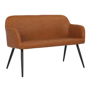 Daniella High Back Bench in Camel Faux Leather and Black Metal 30 in. x 44 in. x 23.50 in.