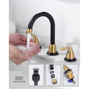 8 in. Widespread Double-Handle Bathroom Faucet in Black and Gold