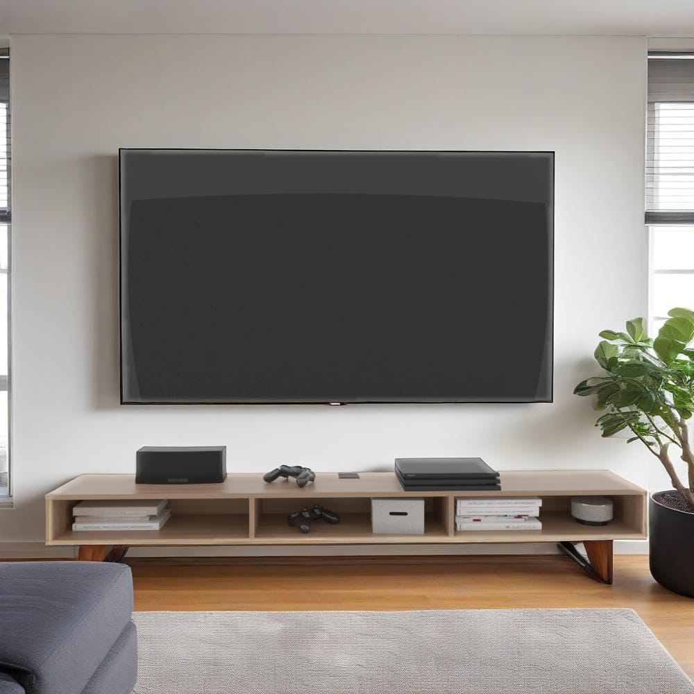 71 in. Oak Wood Wall Floating Shelf, Wall Mounted TV Stand, Media Console E