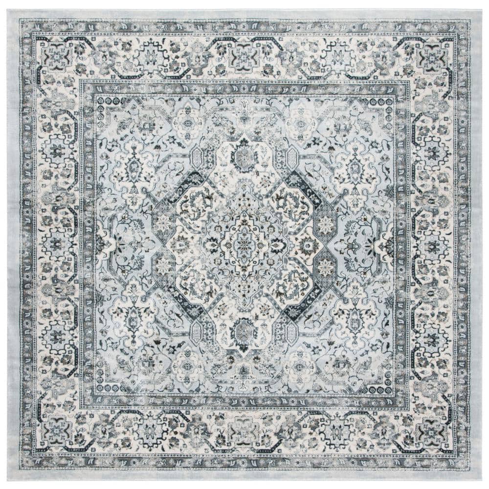Isabella Dark Grey and Cream Synthetic Square Rug