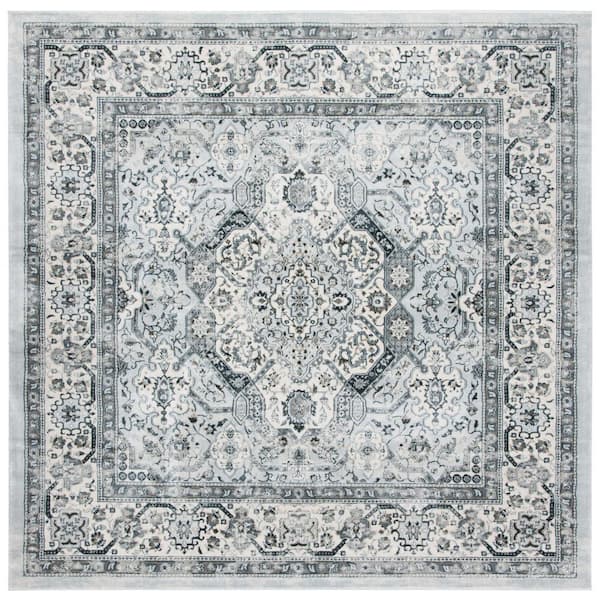 Isabella 8 ft. x 8 ft. Square Dark Gray/Cream Floral Medallion Area Rug