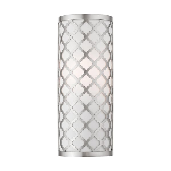 AVIANCE LIGHTING Amalfi 5.125 in. 1-Light Brushed Nickel ADA Wall Sconce with Off-White Fabric Shade