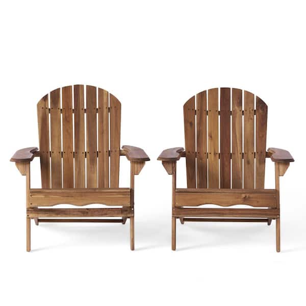 Noble House Obadiah Natural Stained Folding Wood Adirondack Chair (2-Pack)