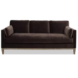 Knox 84 in. Pillow Arm Modern Farmhouse Performance Velvet Living Room Sofa Couch in Deep Brown
