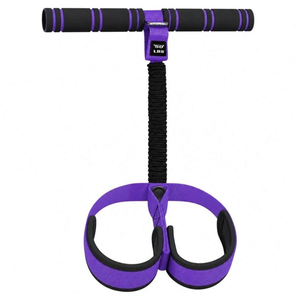 Safe Dual-Layer Elastic Core Training Tool Pilates Workout Gear Multifunction Pedal Resistance Band with Handle, Purple